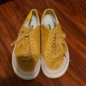 Men's Casual Mustard Suede Lace-Up Sneakers